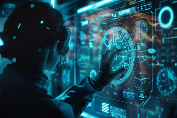 Tech professional working on a futuristic interface