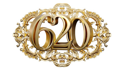 Wall Mural - golden number six hundred twenty in the center of decorative golden vintage frames, number 620