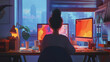 © gerson - ilustración chica trabajando en la noche frente a su computadora