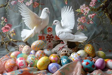 Easter art with crosses, doves. Happy easter. Easter concept