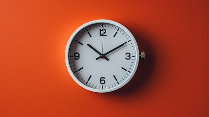 Wall Mural - Minimal white clock on orange background limited time offer online ad