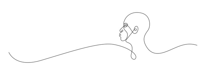 African man drawing one continuous line. Happy juneteenth, black history month, emancipation, diverse. Black Afro American holiday celebration free hand drawn outline line art minimalism style.