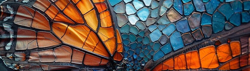 Poster - A butterfly wing is shown in a mosaic of blue and orange