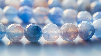 Wall Mural - A row of blue and white beads with a blue center