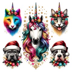 Poster - Many animals with different colored hair image art card design used for printing attractive.