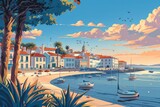 Fototapeta  - Illustration of Cascais, Portugal

