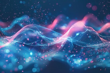 Wall Mural - Background Particles. Abstract Illustration of Pink and Blue Signal Waves in Motion