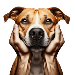 Poster - A dog with hands on its face image card design harmony card design has illustrative.