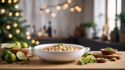 Menudo - Hearty tripe soup with hominy, served with lime and oregano