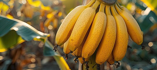 Wall Mural - A close-up of a ripe banana hanging on a tree.