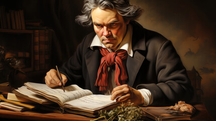 Portrait of Ludwig Van Beethoven Composing Music, 19th Century