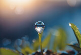Fototapeta  - Close-up of a drop of water on a blade of grass