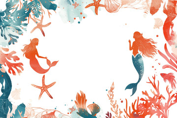 Wall Mural - Colorful frame with mermaid and ocean elements