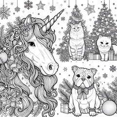 Wall Mural - A coloring page of a unicorn and a dog meaning has illustrative attractive image.