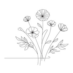 Wall Mural - Botanical arts. Hand drawn continuous line drawing of abstract flower, floral. Vector illustration. 