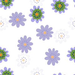 Wall Mural - Elegant and colorful abstract flower design in a seamless pattern, ideal for fabric prints and nature-themed backdrops, capturing the essence of summer meadows.