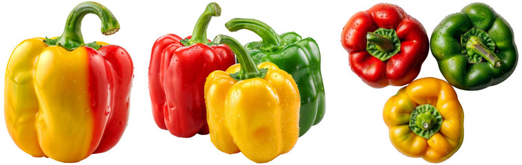 Wall Mural - Set of bell peppers in different colours, red, yellow and green, isolated on a white background