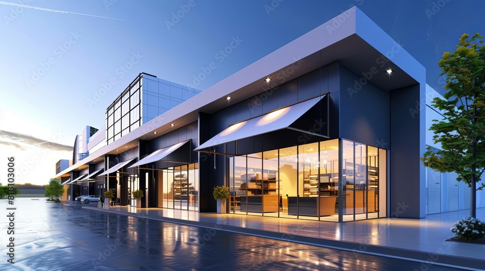 modern retail and business complex with sleek awning inviting ...