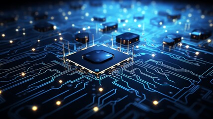Image of a close-up of computer chip which made from silicons and contains of transistors.