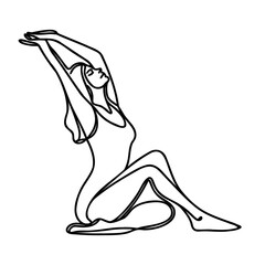 Wall Mural - Continuous line art or One Line Drawing of a woman stretching arms is relaxing picture. vector illustration