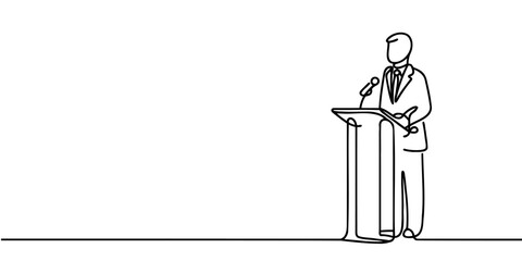 A man in a suit behind the podium, one continuous line of speeches on the podium