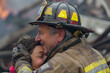 © AI_images - A firefighter reuniting with a grateful survivor he rescued from a burning building, their emotional embrace a testament to the bond forged through shared adversity and the firefighter's unwavering