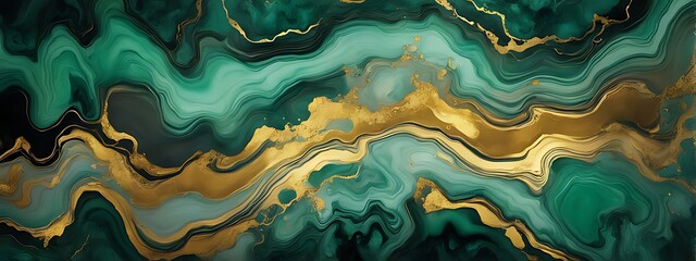 Background green gold abstract texture marble pattern liquid ink paint. Dark background green gold luxury stone wallpaper golden watercolor foil agate black art design emerald color fluid water moder	