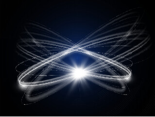 Wall Mural - Light white wave and spotlight,meteor shine effect,vector glow line sparkle shine. Silver wavy effects