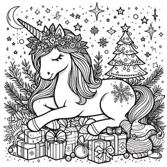 Wall Mural - A unicorn coloring pages black and white drawing includes drawing of a unicorn image meaning card design used for printing