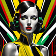 © Perecciv - epic composition of girl model in art deco style, bold lines, vector illustration, Surreal fashion concept.