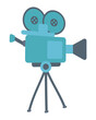 © alexdndz - Cinema camera with reels in flat design. Vintage movie camcorder on tripod. Vector illustration isolated.