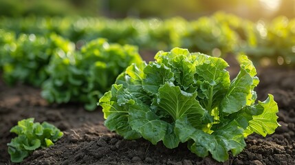 Poster - A field of vibrant green lettuce growing in neat rows.