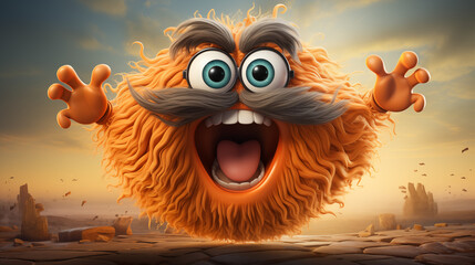 cartoon hairy monster. fluffy funny with arms and legs and face character cartoon  with googly eyes screaming