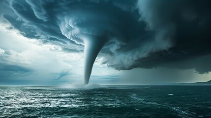 Wall Mural - a perfect storm brewing over the sea with a spectacular waterspout as its focal point.