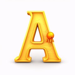 Golden letter A on a white background. 3D rendering illustration.