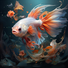 Beautiful and colorful underwater goldfish paintings. Generative AI