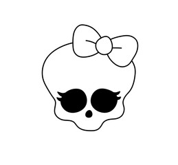 Wall Mural - Vector isolated one single simple skull with bow head dead girl  colorless black and white contour line easy drawing