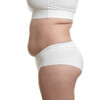 © New Africa - Woman with excessive belly fat on white background, closeup. Overweight problem