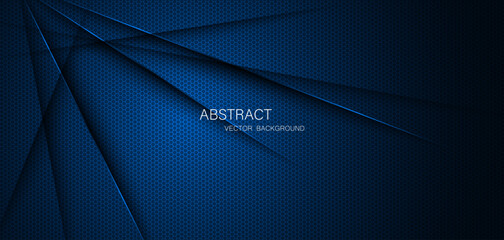 Wall Mural - Abstract blue steel mesh background with blue glowing lines with free space for design. Modern technology innovation concept background. Perforated dark blue metal sheet for background image.	