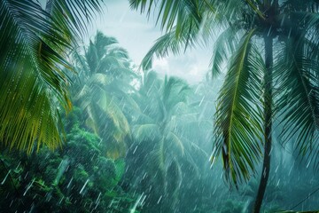 Wall Mural - Tropical storm, typhoon, heavy rain, high winds in tropical climates. Climate change, natural disasters