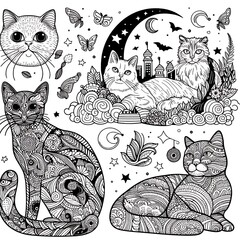 Wall Mural - A unicorn coloring pages black and white drawing includes drawing of cats art realistic attractive