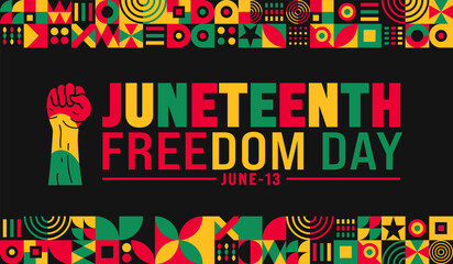Poster - 13 June is Juneteenth Freedom Day geometric shape pattern background template. Holiday concept. use to background, banner, placard, card, and poster design template.