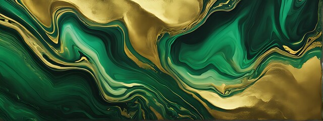 Background green gold abstract texture marble pattern liquid ink paint. Dark background green gold luxury stone wallpaper golden watercolor foil agate black art design emerald color fluid water moder	