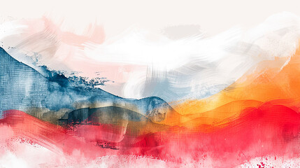 Canvas Print - Abstract background with mountains and colorful sky. Digital watercolor painting.