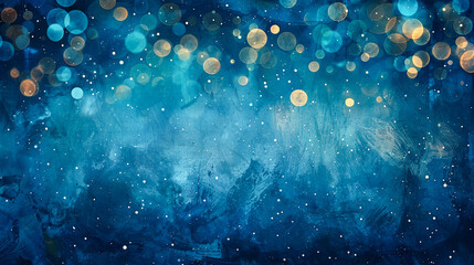 Wall Mural - christmas background with bokeh lights and snowflakes on blue