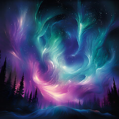 An enchanting painting of the aurora borealis