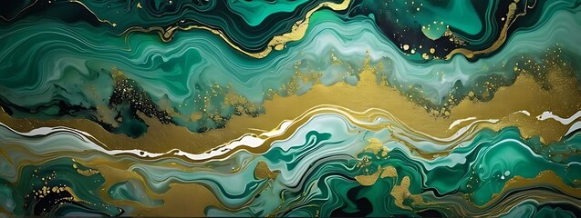 Background green gold abstract texture marble pattern liquid ink paint. Dark background green gold luxury stone wallpaper golden watercolor foil agate black art design emerald color fluid water moder	