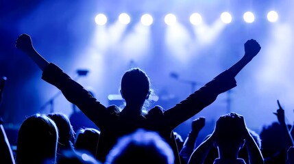 Silhouette of Crowd Celebrating at Concert.