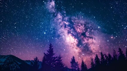 Wall Mural - a night sky filled with stars shining above a silhouette of trees, a celestial night sky filled with