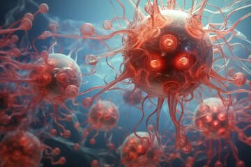 Wall Mural - Cells under human system illustration. Generative AI